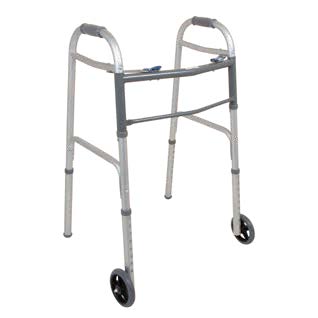 Walker, Two-Button Folding Steel with Wheels Walker, Two-Button Folding Steel with Wheels